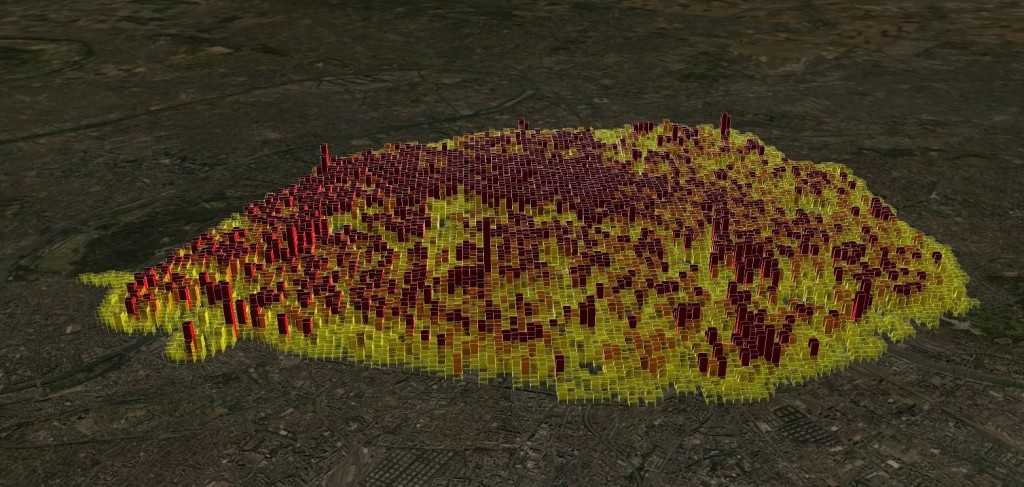 Densité bâtie à Paris - représentation 3D