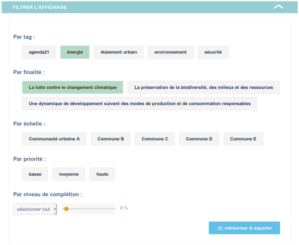 Nouveaux filtres sur les actions