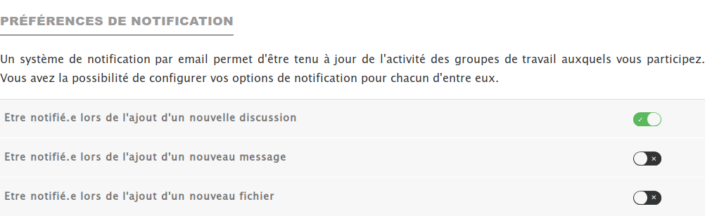 Notification des groupes de travail