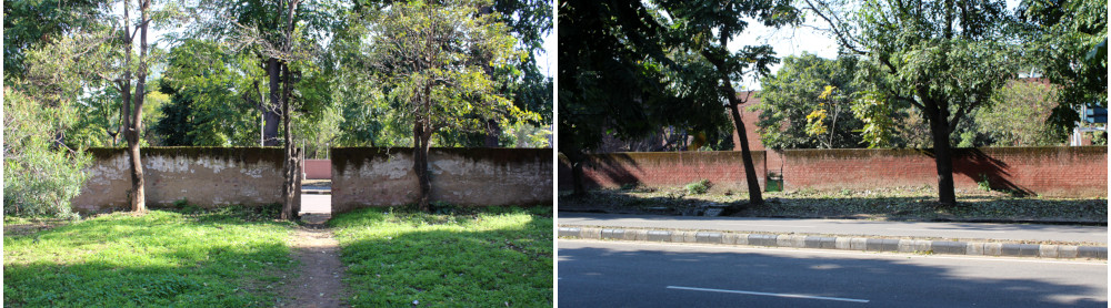 Mur d'enceinte en façade est du secteur 20 avec quelques points de passage permettant de relier la route Sukhna Path et le secteur 30