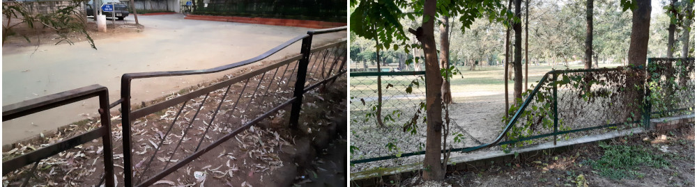 Mur d'enceinte en façade est du secteur 20 avec quelques points de passage permettant de relier la route Sukhna Path et le secteur 30