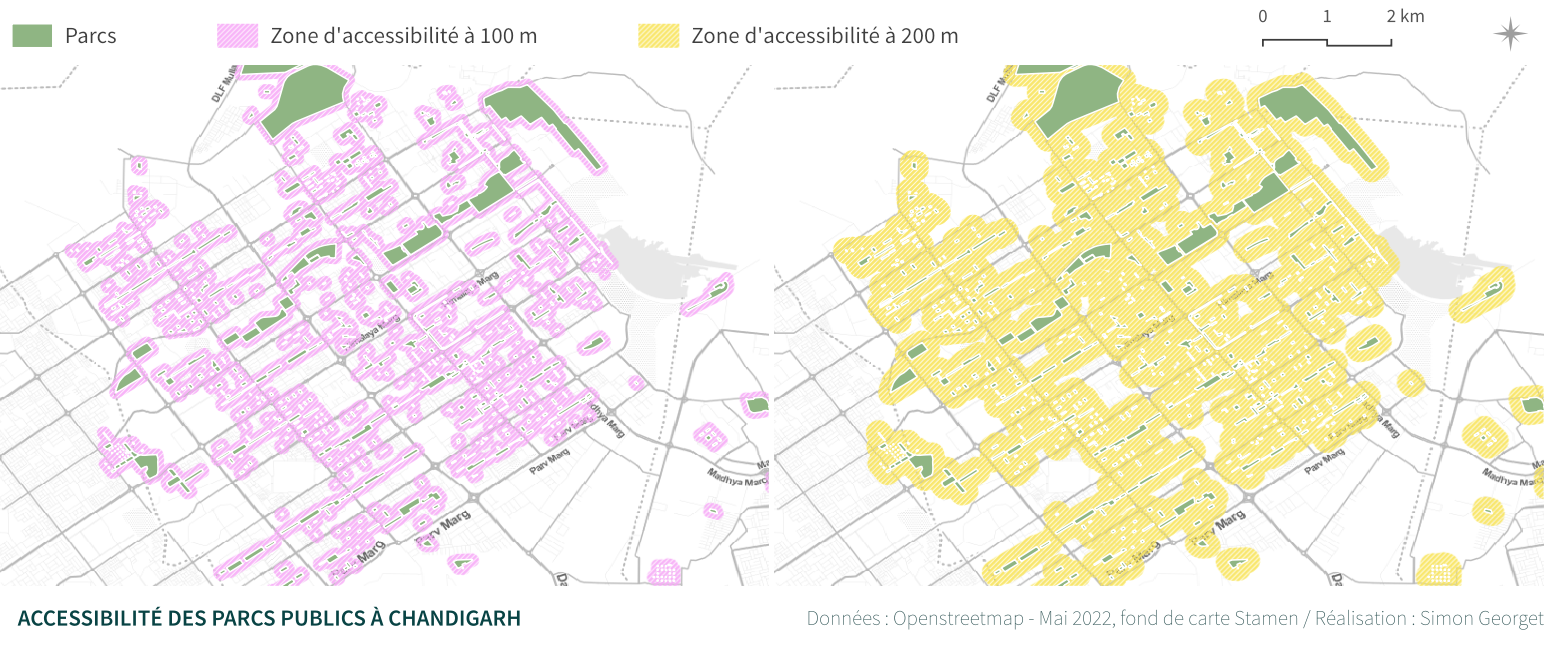 Distribution des parcs et zones d'accessibilité